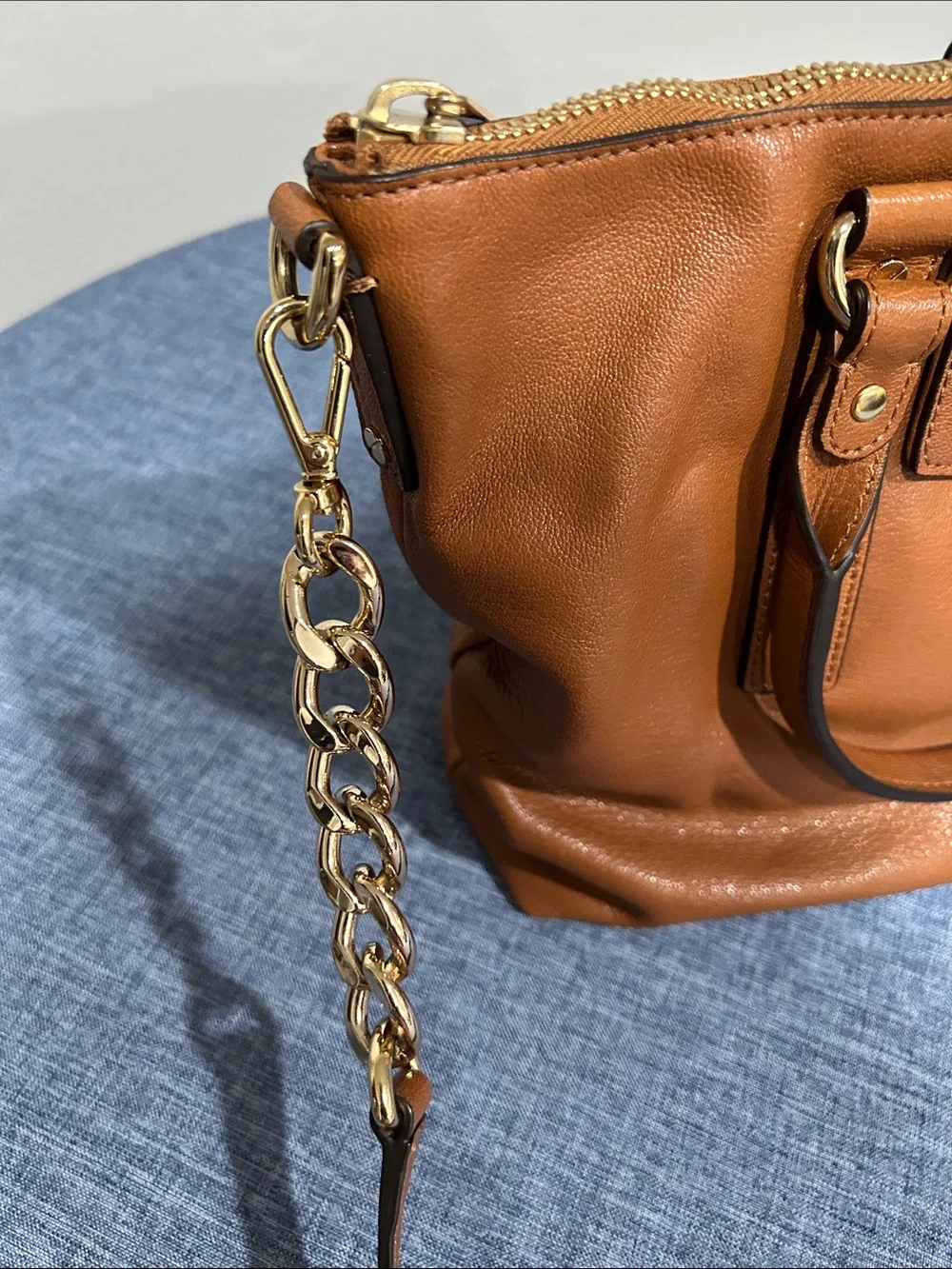 Michael Kors Cognac Leather Shoulder Bag with Gold-Tone Lock